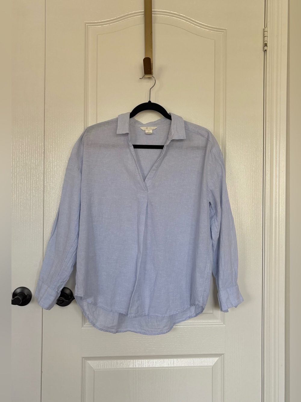 Baby Blue Linen&Cotton Split by V-Neck Shirt Sz 4